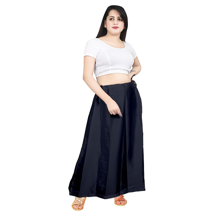 Women's Satin Petticoat Saree Satin Underskirt Sari Satin Silk Petticoat Underwear for Women - Black - Image 2