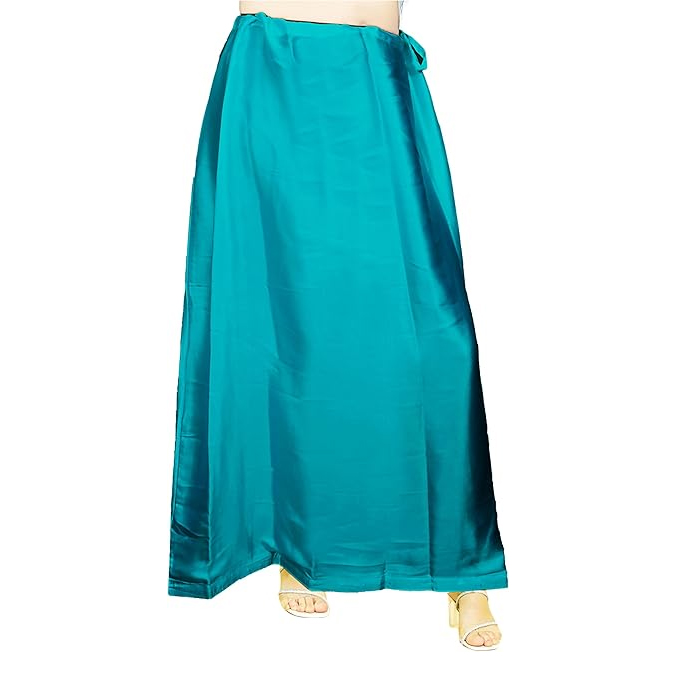 Women's Satin Petticoat Saree Satin Underskirt Sari Satin Silk Petticoat Underwear for Women - Color: Teal