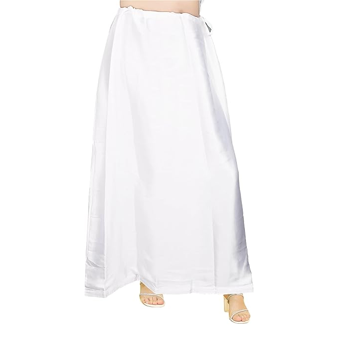 Women's Satin Petticoat Saree Satin Underskirt Sari Satin Silk Petticoat Underwear for Women - Color: Off-White