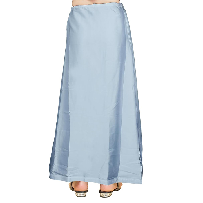 Women's Satin Petticoat Saree Satin Underskirt Sari Satin Silk Petticoat Underwear for Women - Color: Blue Grey