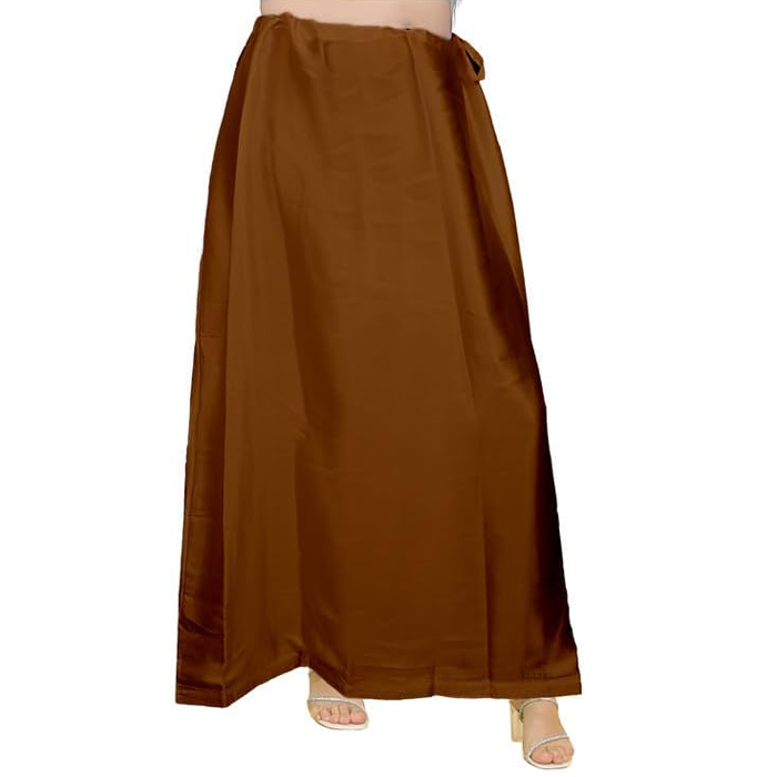 Women's Satin Petticoat Saree Satin Underskirt Sari Satin Silk Petticoat Underwear for Women - Color: Brown