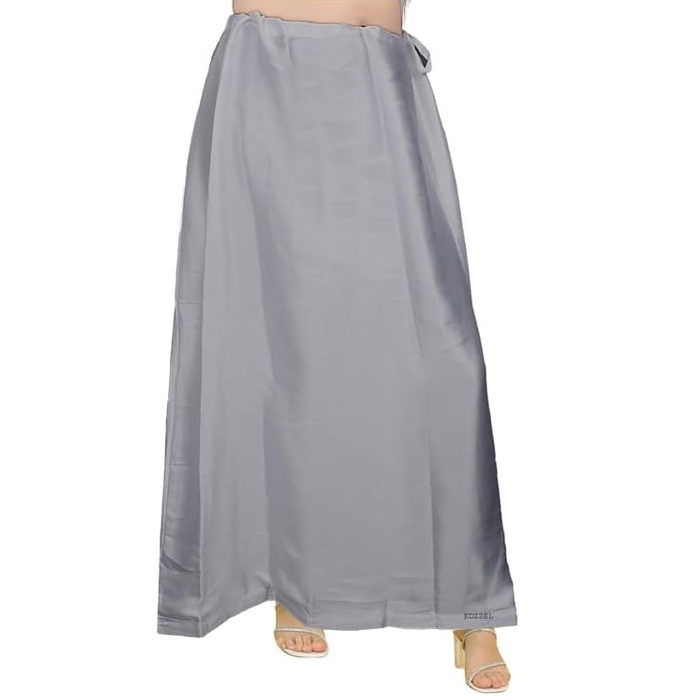 Women's Satin Petticoat Saree Satin Underskirt Sari Satin Silk Petticoat Underwear for Women - Color: Blue Grey