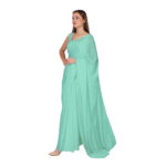 Soild Plain Saree Stylish Soft Satin Silk Plain Saree with Unstiched Blouse Piece for Women's - Color: Sea Green