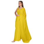Soild Plain Saree Stylish Soft Satin Silk Plain Saree with Unstiched Blouse Piece for Women's - Color: Yellow