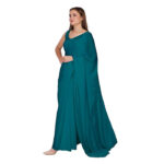 Soild Plain Saree Stylish Soft Satin Silk Plain Saree with Unstiched Blouse Piece for Women's - Color: Teal